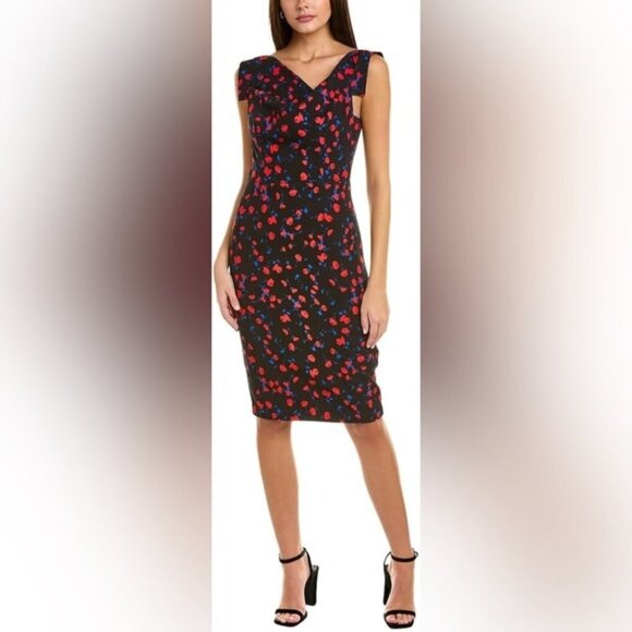Black Halo Floral Midi Dress - Black and Red - Picture 1 of 11